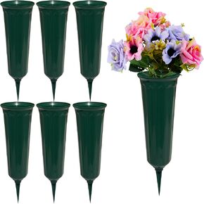 OTDCGI Memorial Floral Vases, Cemetery Vase, Headstones Flower Holder, Grave Cone Vase, Flower Pots for Outdoor Plants, Decorative Plastic Containers (Set of 6, Black)