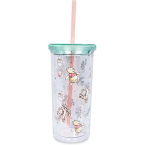 Disney Winnie the Pooh Character Toss 20-Ounce Carnival Cup With Reusable Straw and Leakproof Lid | Plastic Cold Cup For Boba Milk Tea Beverage, Home & Kitchen Essentials | Cute Gifts and Collectibles