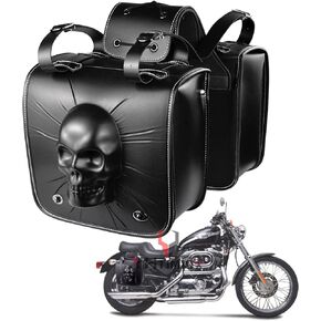 Motorcycle 3D Skull SaddleBags 1pair Throw Over Side Saddle Bags Storage Pouch for 2022 Harley Street Bob