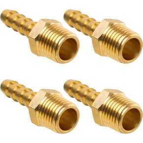 JUWO Brass Hose Barb Fitting, 3/16" Barb x 1/4" NPT Male Pipe Adapter Connector, Ideal for Air, Gas, Fuel, Oil (4-Pack)