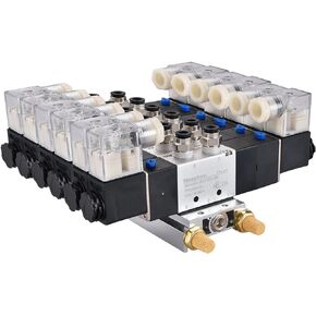 Electrical Pneumatic 6 Solenoid Valve, 4V230C-08, 12VDC, PT1/4, 5 Way 3 Position, Manifold Base, Muffler, Quick Fittings Set, CE