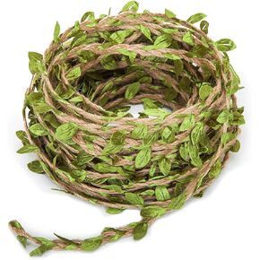 Artificial Vine Natural Hemp Rope Burlap Leaf Ribbon for Jungle Safari Birthday Party Decorations (33FT)