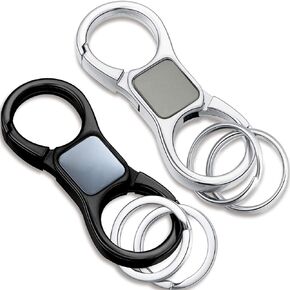 2 Pieces Detachable Key Chain with Quick Release Spring Clip 4 Extra Key Rings Key Chain Stainless Combination of Car Business Keychain Black and Silver