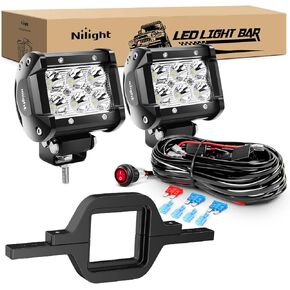 Nilight 2PCS 18W Spot Driving Fog Light Off Road Led Lights Bar 2" Tow Hitch Bracket with Wiring Harness Kit -2 Leads