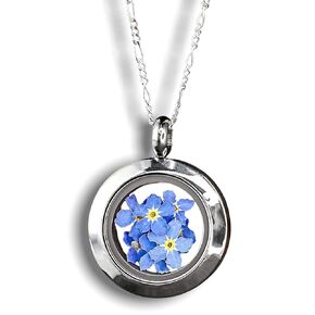 MadamLili Locket with Real Forget-Me-Not Flowers - 925 Sterling Silver - Chain 20 Inch - Bridal Floral Jewelry with Gift Box