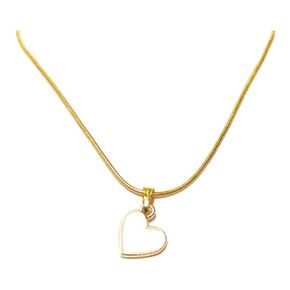 Dainty Heart Petite White Enamel Pendant Necklace Chain 18K Gold Plated 18 Inch Gift Boxed