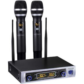 HOTEC Wireless Microphone System, Metal Dual UHF Cordless Dynamic Handheld Microphone for Home Karaoke, Meeting, Party, Church, DJ, Wedding (H-K26)