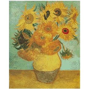 Sunflower Series, 12 Sunflowers of Vincent Van Gogh Cotton Counted Cross Stitch Kits, 150x196 Stitch, 38x45 cm Sampler, DIY Decor,Vincent Van Gogh Sunflower DIY Cotton Cross Stitch kit