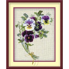 RIOLIS 1020 - Bunch of Pansies - Counted Cross Stitch Kit 9½" x 11¾" Zweigart 14 ct. Flaxen AIDA 15 Colors