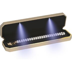 Luxury LED Necklace Long Chain Gift Box with LED Light, Velvet Jewelry Box Storage Case Organizer Holder (Black)