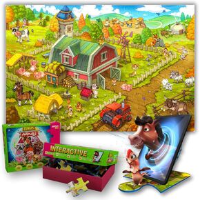 ARGUN Farm Animals Augmented Reality Educational Jigsaw Puzzle, AR Fun Floor Puzzle for Kids 3-10 Years Old, 88 PCS Interactive Puzzle, Organic Soy Ink Materials, Large