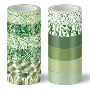Whaline 12 Rolls Greenery Washi Tape Green Leaves Washi Tape Assorted Plants Theme Masking Decorative Tape for Scrapbook Journal DIY Art Craft Gift Wrapping Supplies