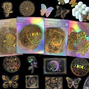 YASMEN 45 Pcs Gold Flower Holographic Sticker, Transparent Resin Stickers Craft Supplies, Scrapbook Stickers Aesthetic for Journaling Laptop Planners DIY Water Bottles Phone Case - Kids' Stickers