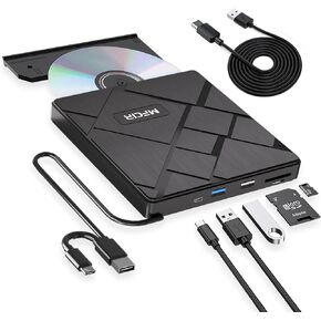 External CD/DVD Drive for Laptop,PC,Mac.Portable DVD Write CD Burner RW ROM Optical Drive Player Reader Disk Disc for USB 3.0 Type C,with 2 USB Ports and 2 TF/SD Card Slots,Windows,Linux OS