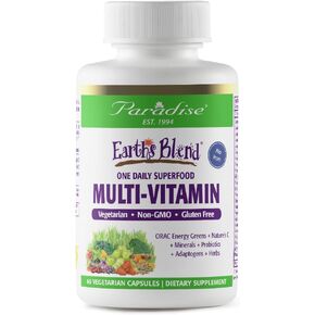 Paradise Herbs, Earth's Blend, Multivitamin, with Iron, 48 Organic Superfoods, Probiotics, Antioxidants, Vitamins A, B12, C, D, K2, Daily Superfood Multivitamin with Iron, 30