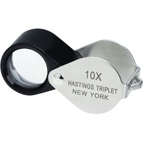 Hasting 10x Magnification Jewelry Triple Loupe 16mm Stainless Steel, Triplet Optic Glass Folding Magnifying Illuminated Lens Tool for Watch Repair Diamonds Coins Stamps Rings Glasses Earrings
