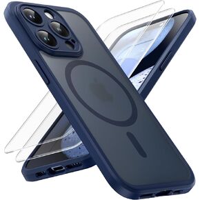 TOCOL 3 in 1 Magnetic for iPhone 15 Pro Max Case, Upgraded [Full Camera Protection], [Military Grade Drop Tested] Translucent Matte Back Phone Bumper 6.7", Blue