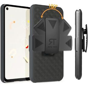 Rome Tech Holster Case with Belt Clip for Google Pixel 4a (2020) [NOT for 5G] - Slim Heavy Duty Shell Holster Combo - Rugged Phone Cover with Kickstand Compatible with Google Pixel 4a - Black