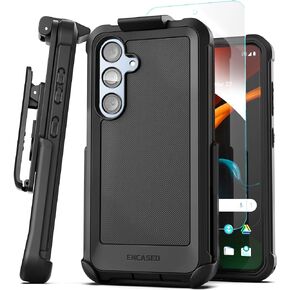 Encased Falcon Belt Case Compatible with Samsung Galaxy S25 Ultra Case with Holster Clip - Protective Case with Tempered Glass Screen Protector (S25 Ultra)