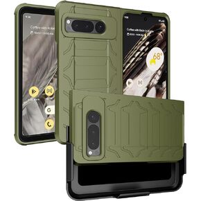 Case with Clip for Google Pixel Fold (2023), Nakedcellphone Special Ops Tactical Phone Cover and [Rotating Ratchet] Belt Hip Holster Holder View Stand Combo - Matte Black