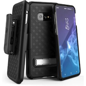 Encased Galaxy S10e Belt Case with Kickstand (2019 Slimline Series) Ultra Thin Cover w/Rotating Holster Clip (for Samsung Galaxy S10 E) Black