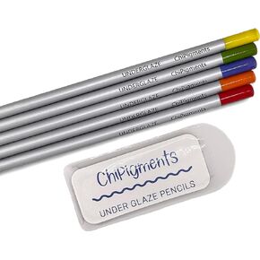 ChiPigments® *Set of 5* Underglaze Pencils for Fused Glass and Ceramic Projects with Bonus Pencil Pointer File. (Brights)