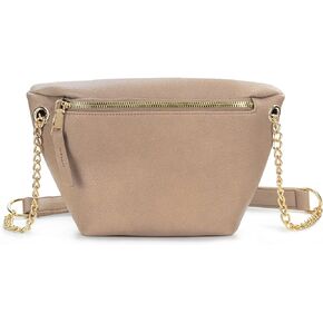 Fanny Pack for Women Vegan Leather Cross body Chain Belt Purse Chest Bag Bum Hip Waist Pack for Travel Outdoor Hiking (Black)