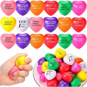 48 Pieces Heart Stress Balls Foam Ball Inspirational Colorful Motivational Stress Balls Quotes Anxiety Relief Toys for Kids Adults Wedding School Carnival Reward, 8 Colors