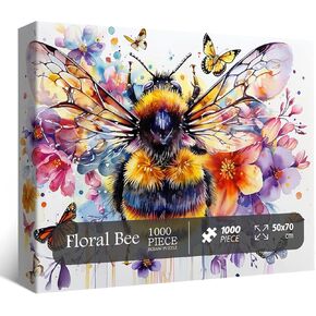 Flowers Bee Puzzles for Adults 1000 Pieces, Garden Bee Butterfly Jigsaw Puzzles, Nature Plant Impossible Animal Art Puzzle as Bee Home Decor