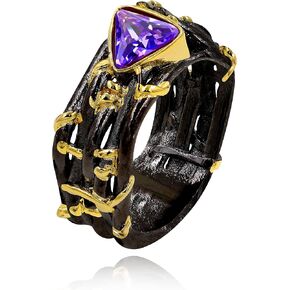 Purple Triangle CZ Black Vintage Wild Ivy Thorns Rings Retro Vine Branch Crown Band Two Tones Gold Leaves Y1509