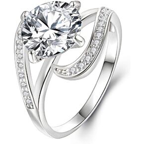 LAZLUVU Women Round Cut Cubic Zirconia Rings 2.7ct CZ Solitaire Promise Engagement Anniversary Ring Mother's Day Jewelry Christmas Gifts Size 5-10