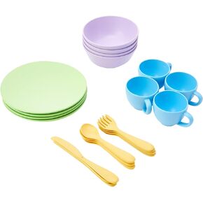 Green Toys Dish Set - 24 Piece Dishwasher Safe Creative Play Toys for Developing Social Skills in Children. Kitchen Toys