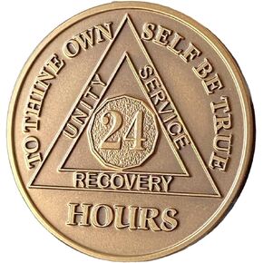 24 Hours AA Medallion 1 Day Premium Serenity Prayer Bronze Sobriety Chip