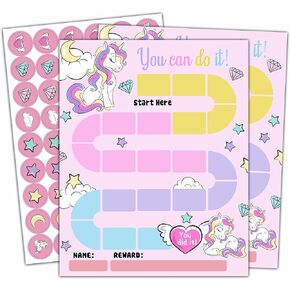 20 Unicorn Reward Chart with 432 Round Stickers, Incentive Behavior Chart for Kids at Home Classroom, Kids Routine Daily Chore Sticker Chart-B21
