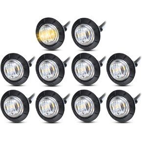 (Pack of 10) Meerkatt 3/4 Inch Mini Round Clear Lens 5 Amber + 5 Red LED Side Marker Light Clearance SMD Lamp w/Grommets Trailer Bus Marine Truck RV 12V DC Kit