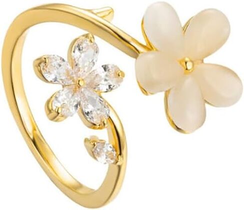 Kokoma Dainty Flower Ring for Women Girls Sparkling Cubic Zirconia Daisy Open Statement Rings Pearl Chic Engagement Promise Ring Wrap Finger Band 14K Gold Plated in Saudi Arabia