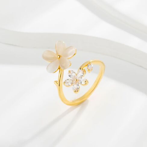 Kokoma Dainty Flower Ring for Women Girls Sparkling Cubic Zirconia Daisy Open Statement Rings Pearl Chic Engagement Promise Ring Wrap Finger Band 14K Gold Plated in Saudi Arabia