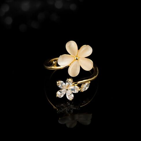 Kokoma Dainty Flower Ring for Women Girls Sparkling Cubic Zirconia Daisy Open Statement Rings Pearl Chic Engagement Promise Ring Wrap Finger Band 14K Gold Plated in Saudi Arabia