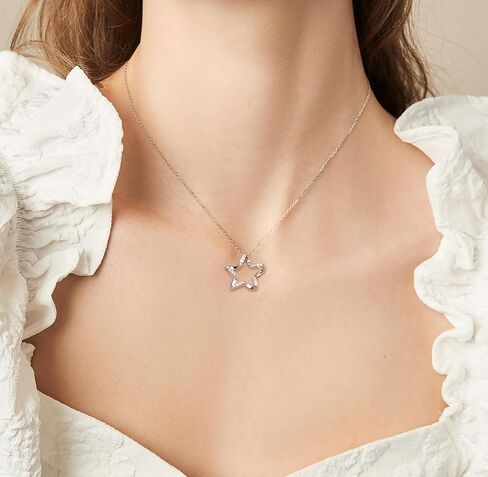 Star Necklace Earrings Set for Girls Trendy - Hypoallergenic Star Stud Earrings Silver CZ Pendant Necklace Dainty Crystal Cartilage Earrings Charm Necklace Everyday Jewelry Gifts for Women Teens in Saudi Arabia