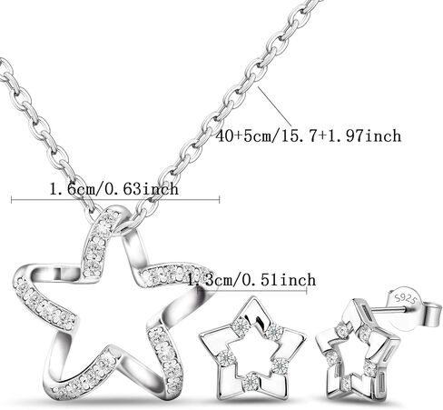 Star Necklace Earrings Set for Girls Trendy - Hypoallergenic Star Stud Earrings Silver CZ Pendant Necklace Dainty Crystal Cartilage Earrings Charm Necklace Everyday Jewelry Gifts for Women Teens in Saudi Arabia