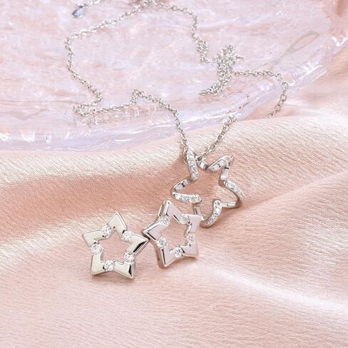 Star Necklace Earrings Set for Girls Trendy - Hypoallergenic Star Stud Earrings Silver CZ Pendant Necklace Dainty Crystal Cartilage Earrings Charm Necklace Everyday Jewelry Gifts for Women Teens in Saudi Arabia