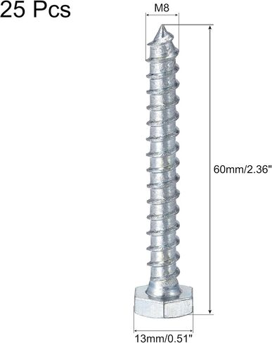 uxcell Hex Lag Screws, M6 x 40mm Carbon Steel Zinc Plated Half Thread Self-Tapping Bolts for Wood Screw 25Pcs in Saudi Arabia
