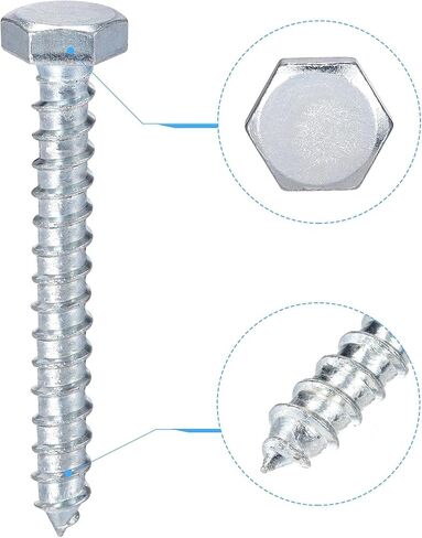 uxcell Hex Lag Screws, M6 x 40mm Carbon Steel Zinc Plated Half Thread Self-Tapping Bolts for Wood Screw 25Pcs in Saudi Arabia