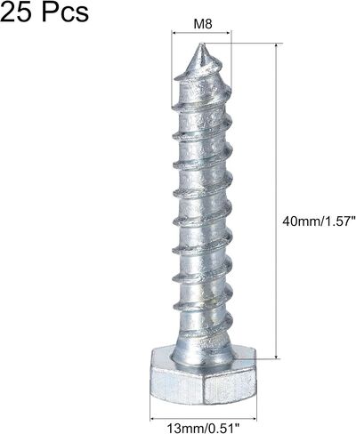 uxcell Hex Lag Screws, M6 x 40mm Carbon Steel Zinc Plated Half Thread Self-Tapping Bolts for Wood Screw 25Pcs in Saudi Arabia
