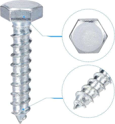 uxcell Hex Lag Screws, M6 x 40mm Carbon Steel Zinc Plated Half Thread Self-Tapping Bolts for Wood Screw 25Pcs in Saudi Arabia