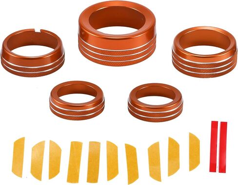 AC Air Conditioner Gear Shift Headlight Media Switch Knob Cover for Dodge for RAM 13-17 / Interior Trim/Stylish Aluminum Alloy / 5 Pcs Orange in Saudi Arabia