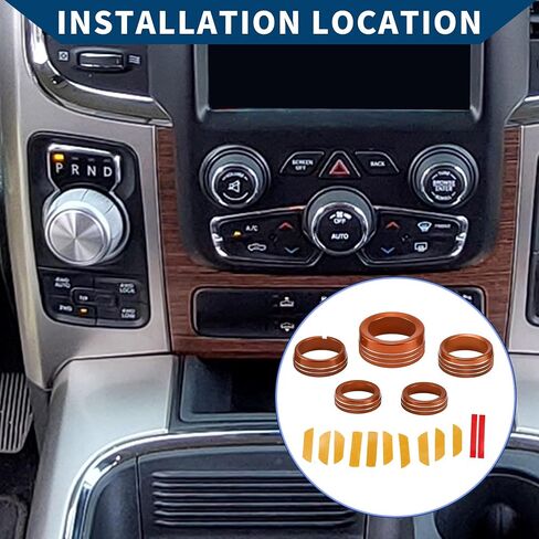 AC Air Conditioner Gear Shift Headlight Media Switch Knob Cover for Dodge for RAM 13-17 / Interior Trim/Stylish Aluminum Alloy / 5 Pcs Orange in Saudi Arabia
