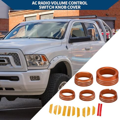AC Air Conditioner Gear Shift Headlight Media Switch Knob Cover for Dodge for RAM 13-17 / Interior Trim/Stylish Aluminum Alloy / 5 Pcs Orange in Saudi Arabia