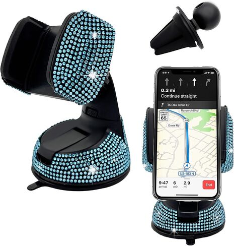 Bling Car Phone Holder, 360 Degree Adjustable Crystal Auto Dashboard Air Vent Cell Phone Mount, Universal Car Phone Holder Mount for Windshield Dashboard and Air Outlet (Red) in Saudi Arabia