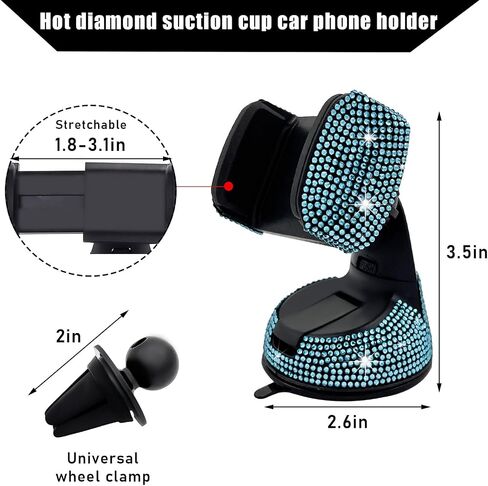 Bling Car Phone Holder, 360 Degree Adjustable Crystal Auto Dashboard Air Vent Cell Phone Mount, Universal Car Phone Holder Mount for Windshield Dashboard and Air Outlet (Red) in Saudi Arabia